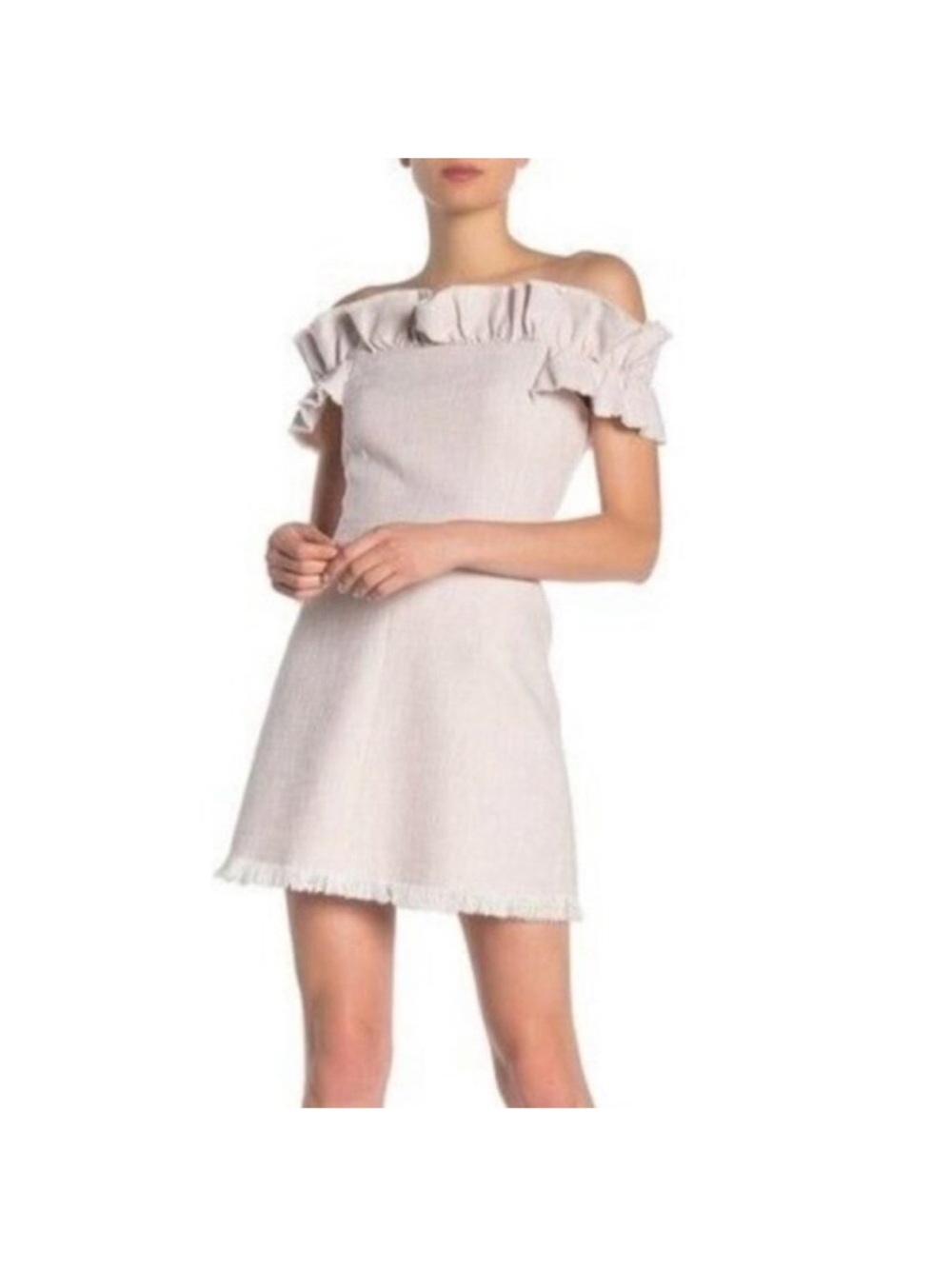 Rebecca Taylor Off-Shoulder Ruffle Trim Mini Dress - Light Pink
